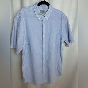 L.L. Bean Mens Blue Pinstripe Button Down Shirt Medium Cotton Seersucker Crinkle